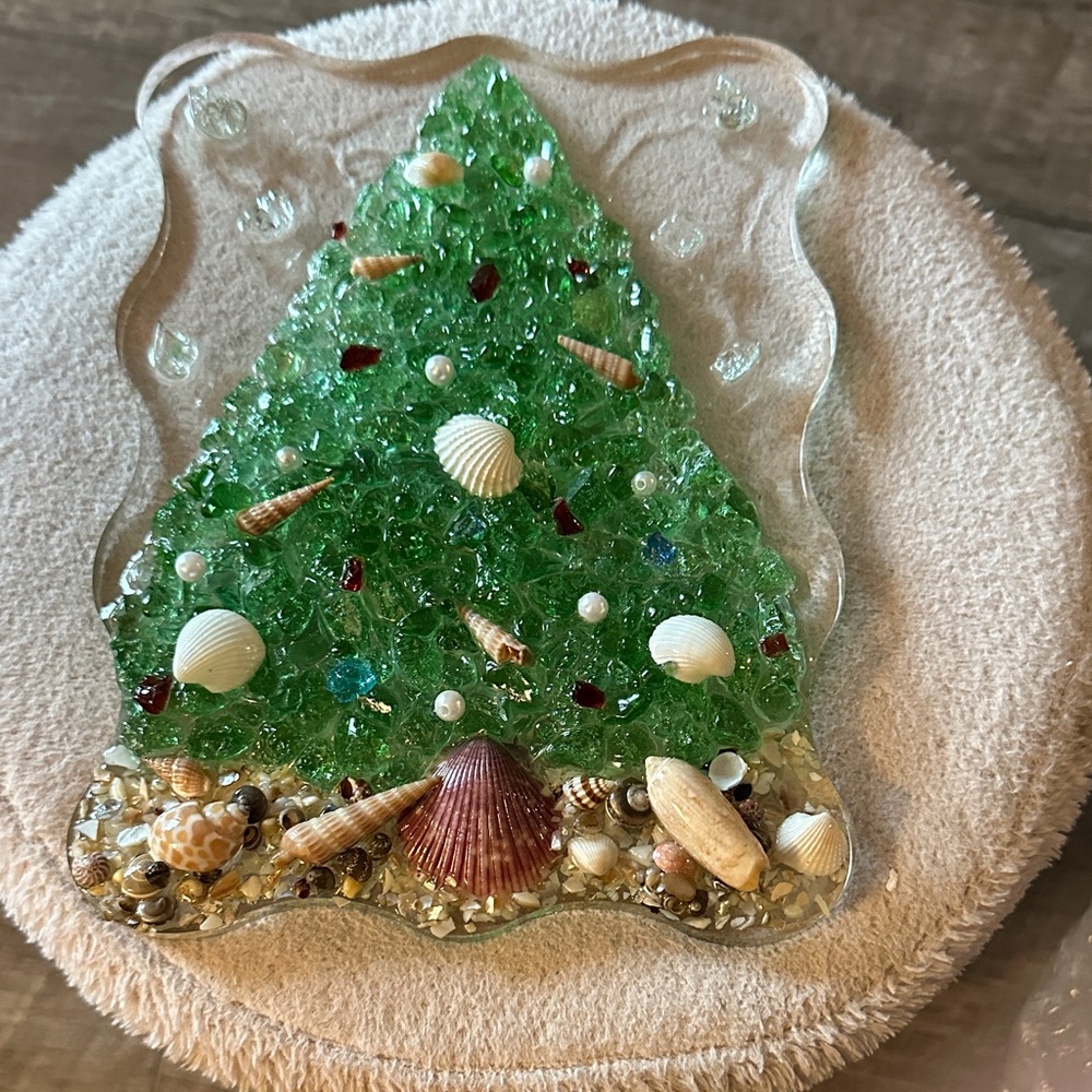 Glass Christmas Tree Decor with Seashells